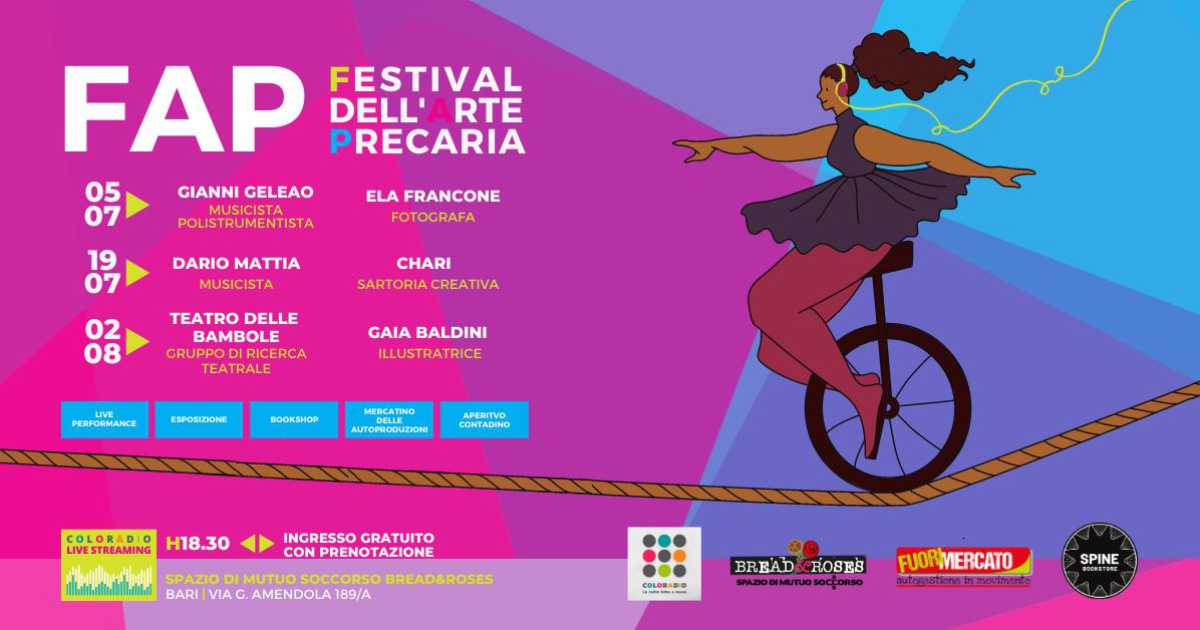 Bari, ''Festival dell'arte precaria'': musica, degustazioni e spettacoli dal vivo